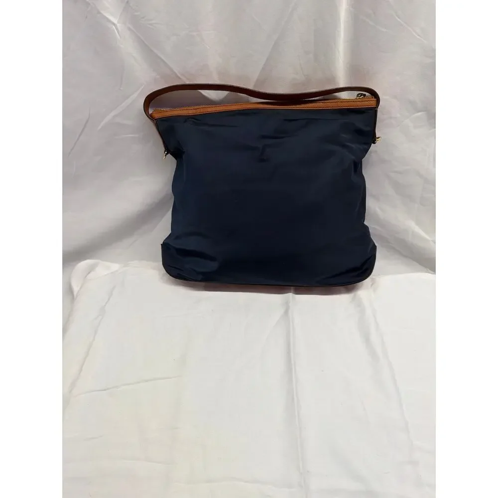 Michael Kors Navy Blue Nylon & Tan Leather Kelsey Shoulder Hobo Bag